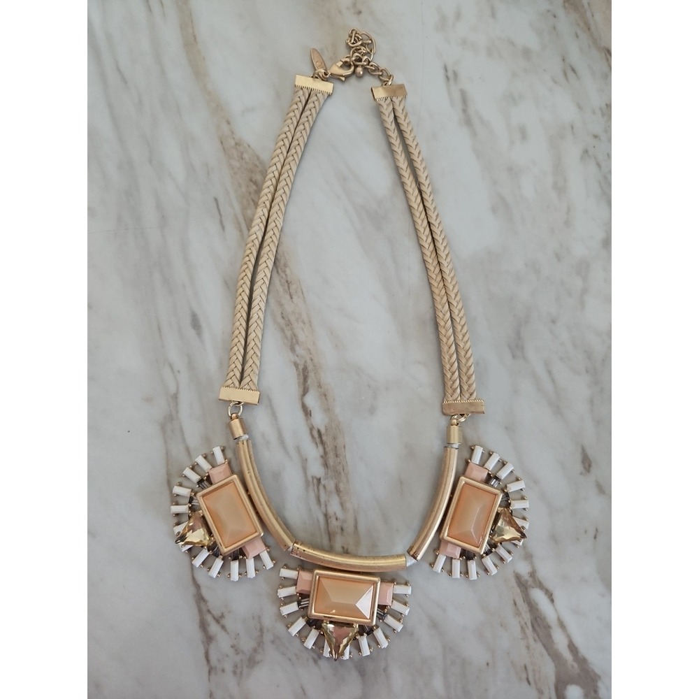 Ny & Co. Necklace Braided Stones Gold Tones Nuetral Colors 18"+